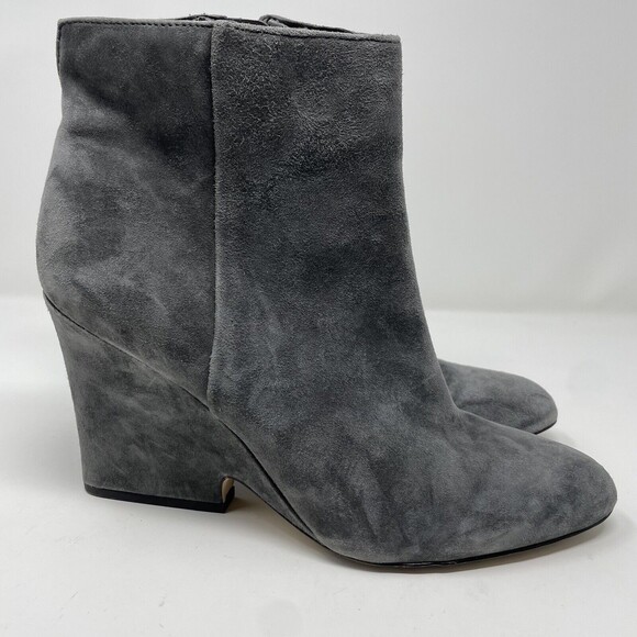 Sam Edelman Wilson Gray Suede Leather Zip High Wedge Heel Ankle Boots Size 9.5 M - Picture 2 of 9